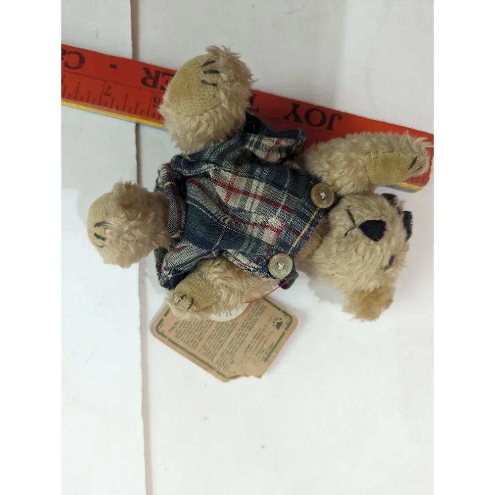 Boyd’s Bears Becky Bear Green Plaid Bibs plush stuffed animal toy 6 inch poseabl